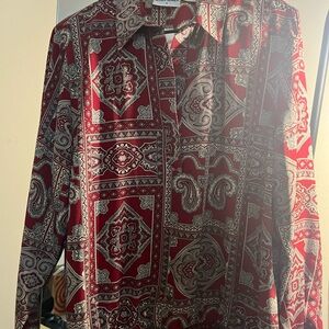 Vintage dead stock Alfred Dunner Red and White Paisley Blouse size 18